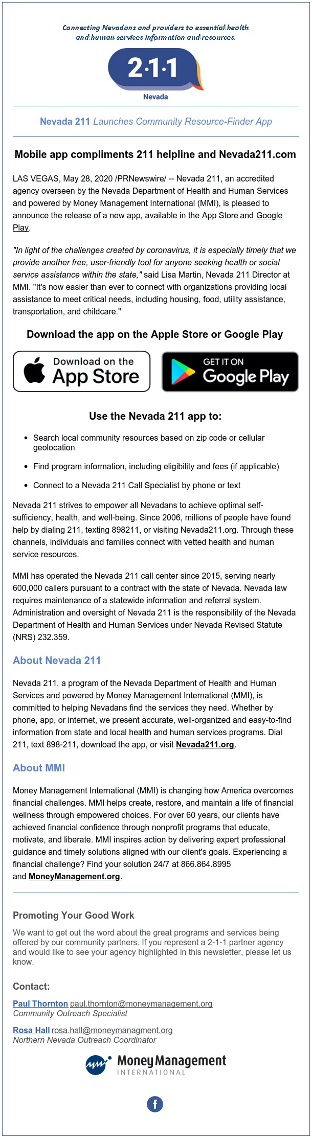 Nevada 211 June 2020 Newsletter Resource Finder App Announcement