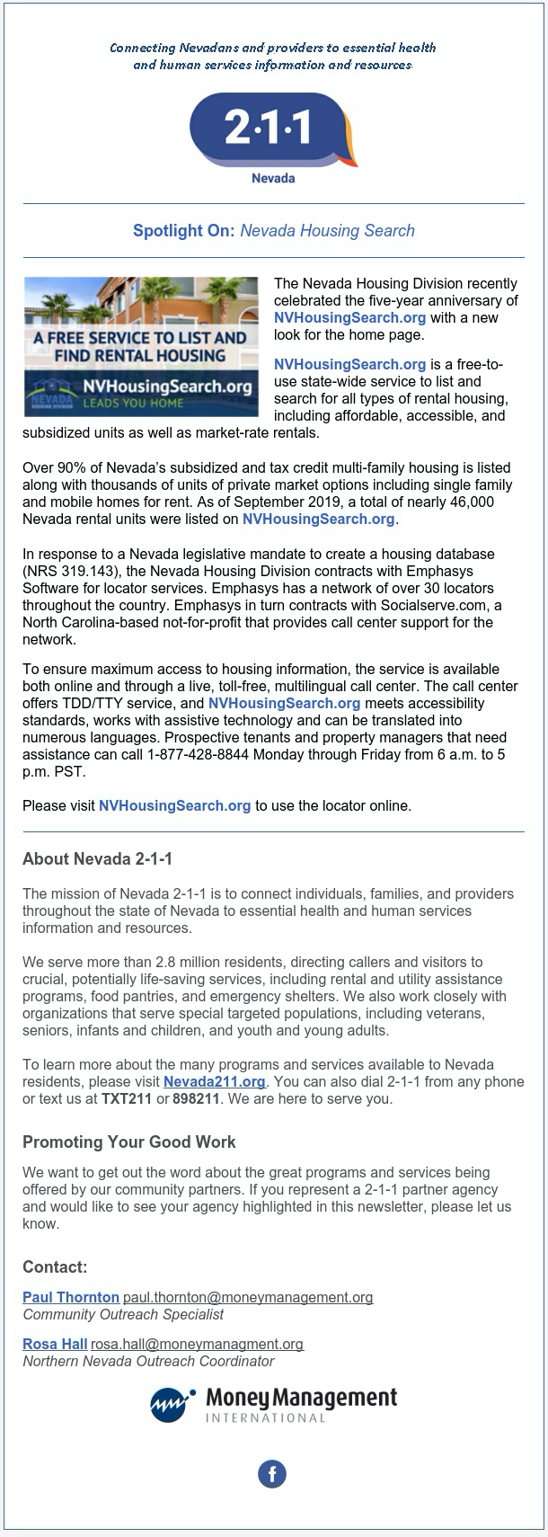 Nevada 211 March 2020 Newsletter NV Housing Search