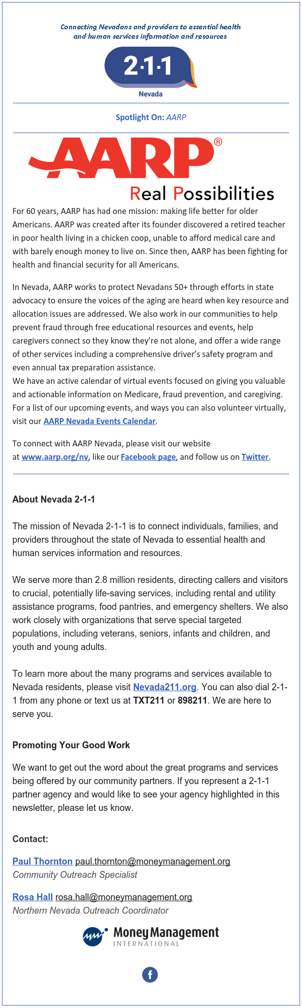 Nevada 211 October Newsletter Honoring AARP