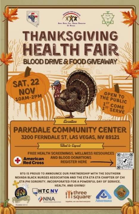 Bridging the Gap Thanksgiving Health Fair Food Giveaway Flyer