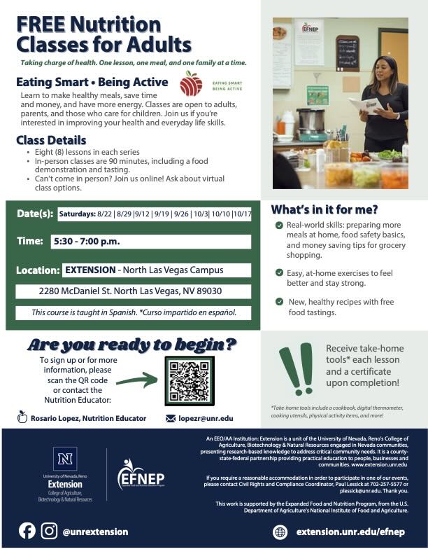 FREE Nutrition Classes for Adults /  Clases GRATUITAS de nutrición para adultos
